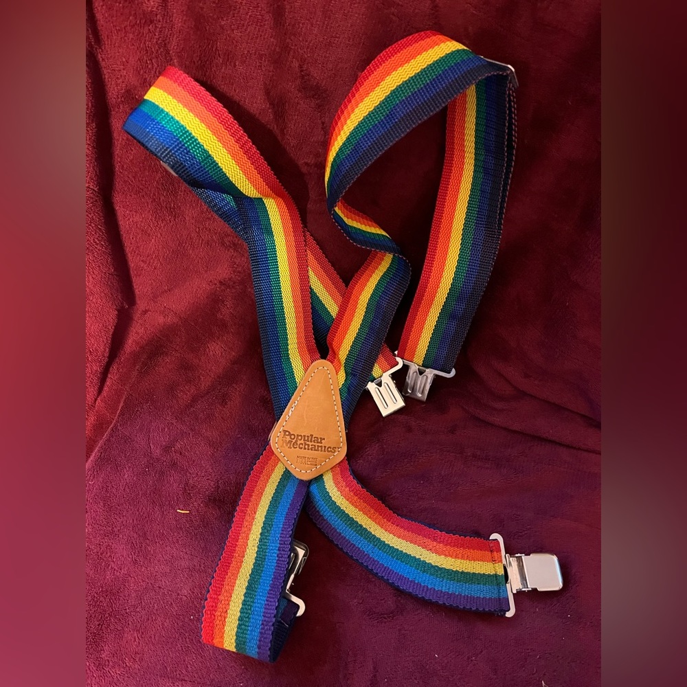 Popular mechanics, rainbow, striped suspenders